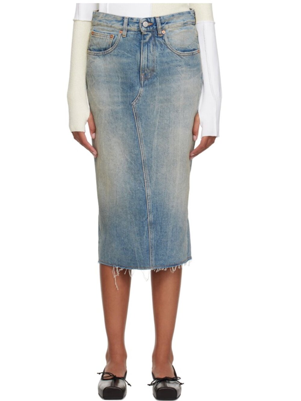 MM6 Maison Margiela Blue Faded Denim Midi Skirt